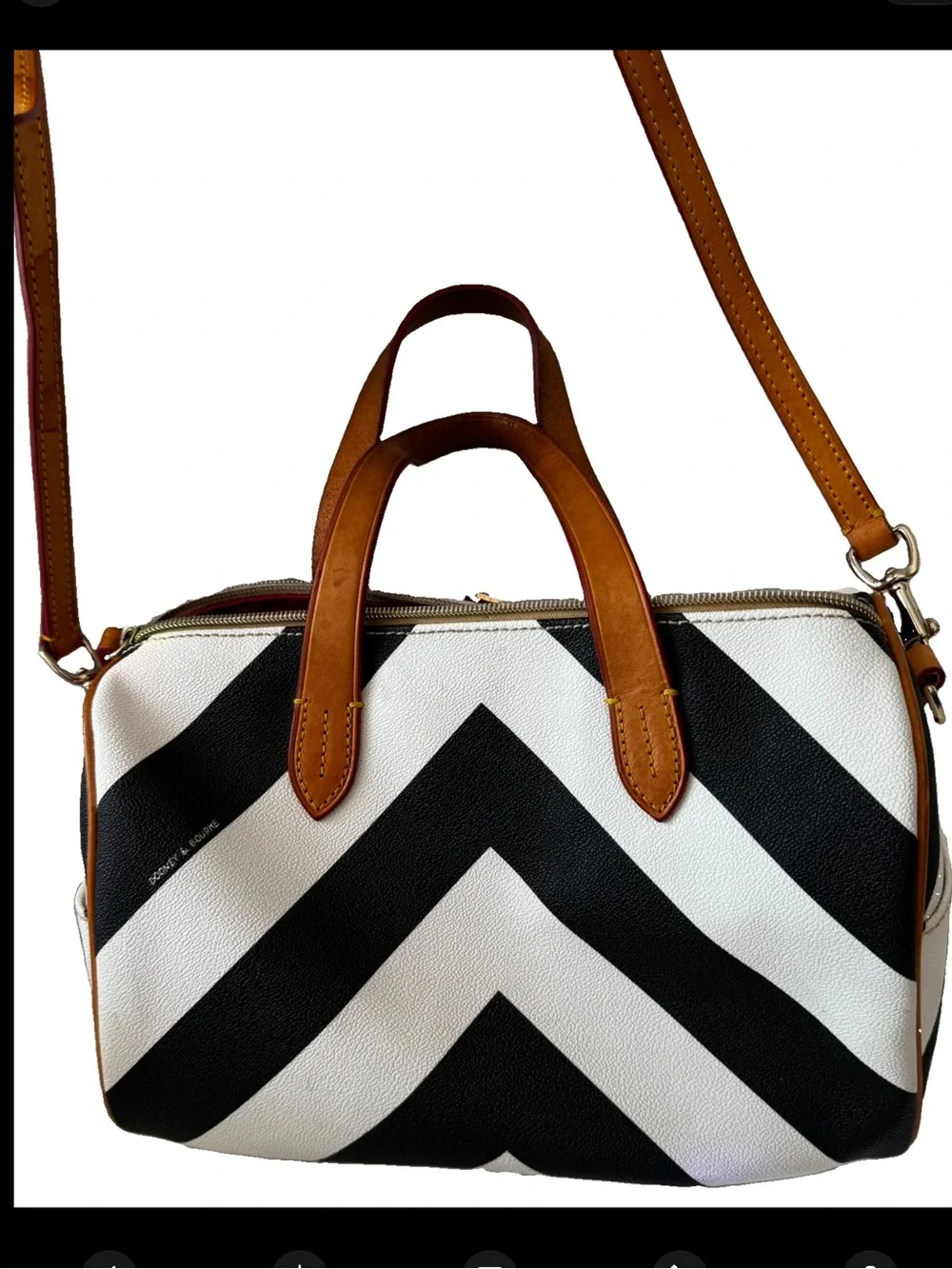 Dooney & Bourke Black & White Chevron Canvas Leather Zip Tote Hand Shoulder Bag